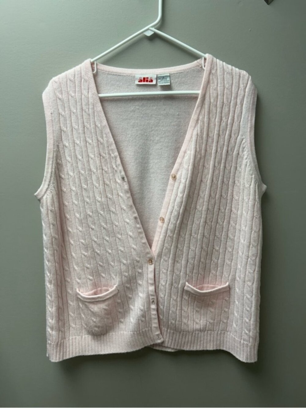 Alia Women’s Pink Knit Button Up Sweater Vest